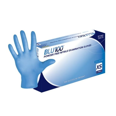 DASH BLU100 Nitrile Exam Grade Disposable Gloves, Light Blue, 4.3 mil, 100/Box, XSmall
