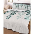 thumbnail image 3 of Quilts Twin Size Bedding Set, Teal Ombre Botanical Lightweight Quilted Comforter, Watercolor Pastoral Leaf Farmhouse Soft Reversible Bedspread Coverlet with Pillow Covers for All Season, 68" x 86", 3 of 7