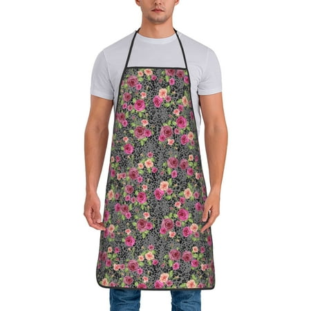 

Junzan Rose Mix Leopard Print Kitchen Cooking Aprons Chef Apron for Men and Women Professional for Cooking Bib Aprons for Kitchen/Crafting/BBQ/Drawing
