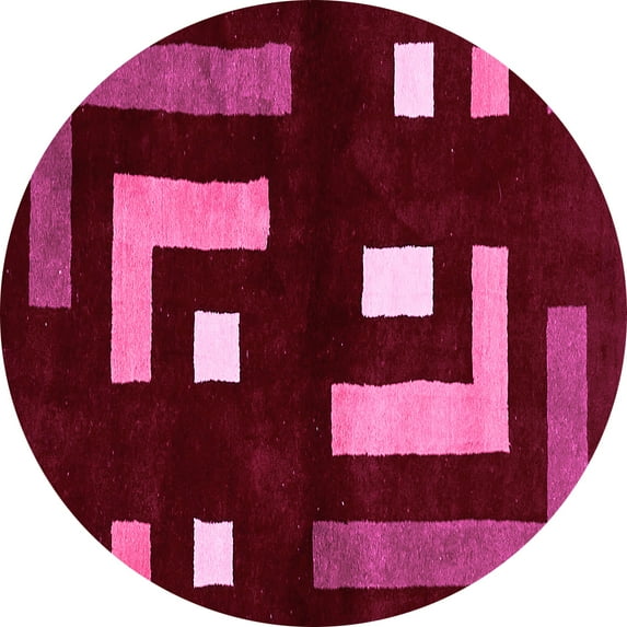 Ahgly Company Indoor Round Abstract Pink Modern Area Rugs, 8' Round