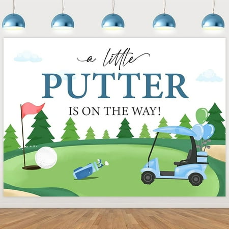 7 * 5ft Golf Baby Shower Backdrop Decorations A Litter Putter is On The Way Backdrop Banner Blue Green Golf Theme Backdrop Putters Gender Reveal Baby Shower Decorations for Boy Girl