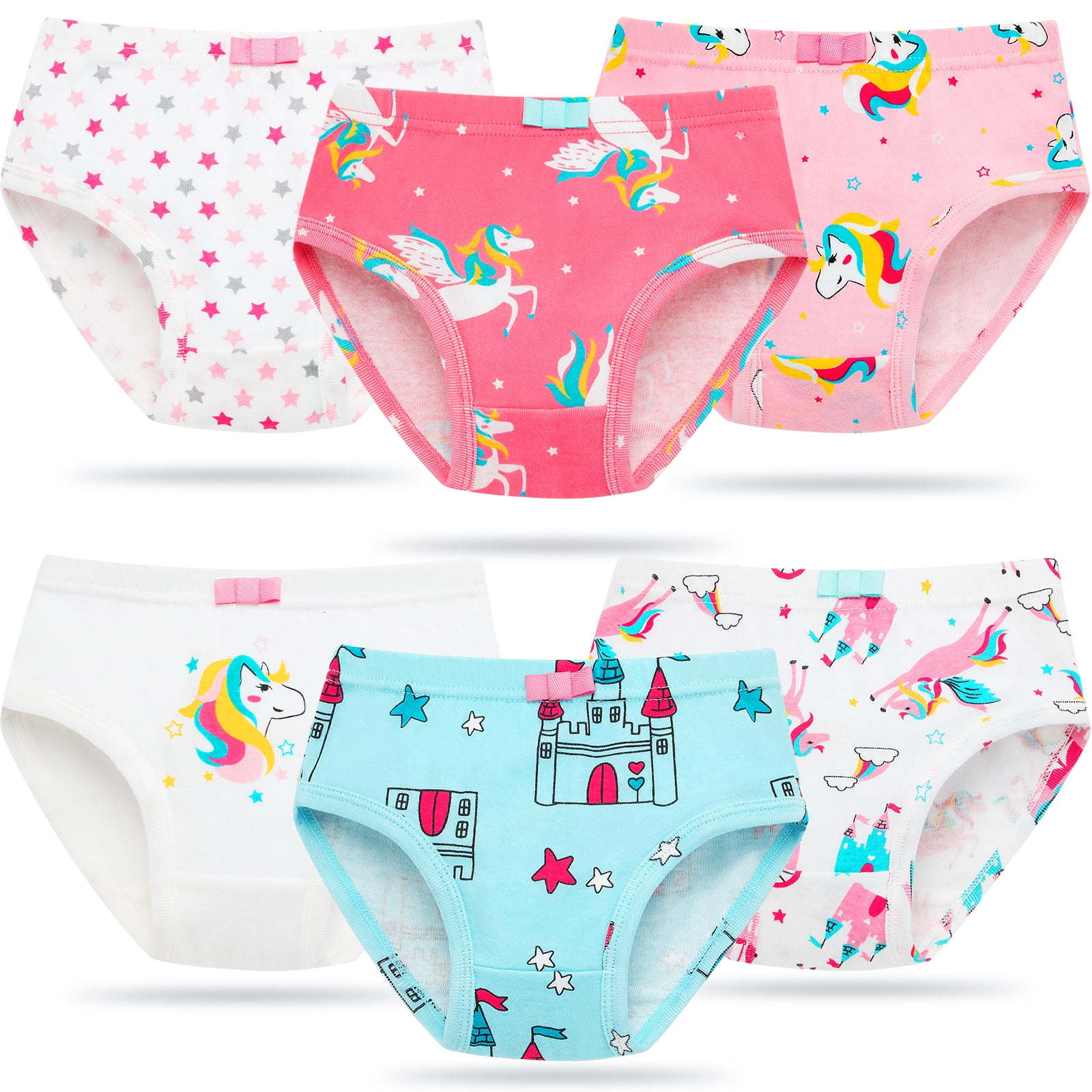 mijaja 6Pcs Girls' Pure Cotton Brief Underwear for Toddler 2-3 Years -  Unicorn,Castle,Stars 