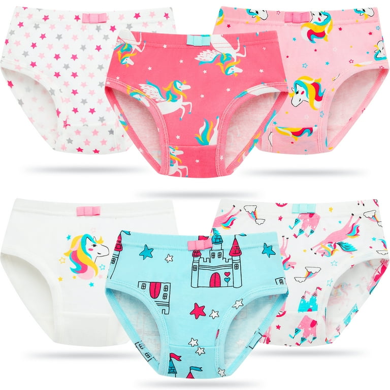 mijaja 6Pcs Girls' Pure Cotton Brief Underwear for Little Girls 6-7 Years -  Unicorn,Castle,Stars