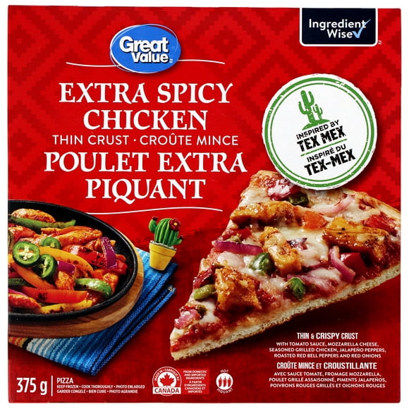 Pizza à croûte mince Poulet extra piquant Great Value 375&nbsp;g