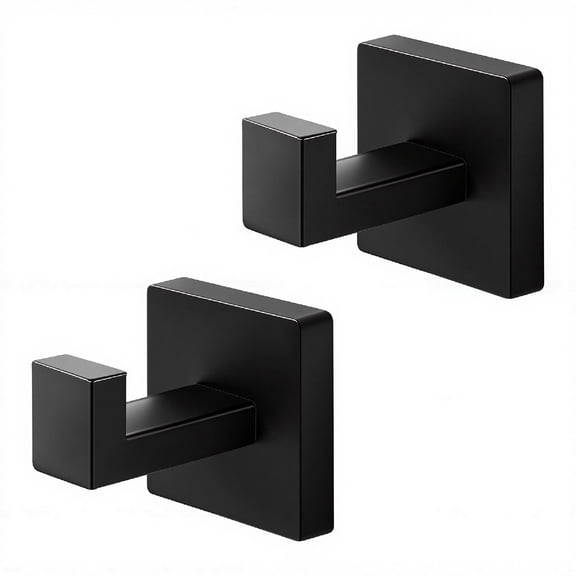 Heavy Duty Stainless Steel Towel Hooks, Wall Mounted Square Robe Hooks for Bathroom, Kitchen, Bedroom, Hotel Matte Black 2 Pack