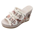 thumbnail image 4 of Rokment Floral Fringed Denim Platform Wedge Heeled Sandals for Women Trendy Casual Leopard Canvas Buckles Espadrilles Chunky Heels Slides Dress Backless Slippers 2026 Summer Beige Size 6.5, 4 of 5