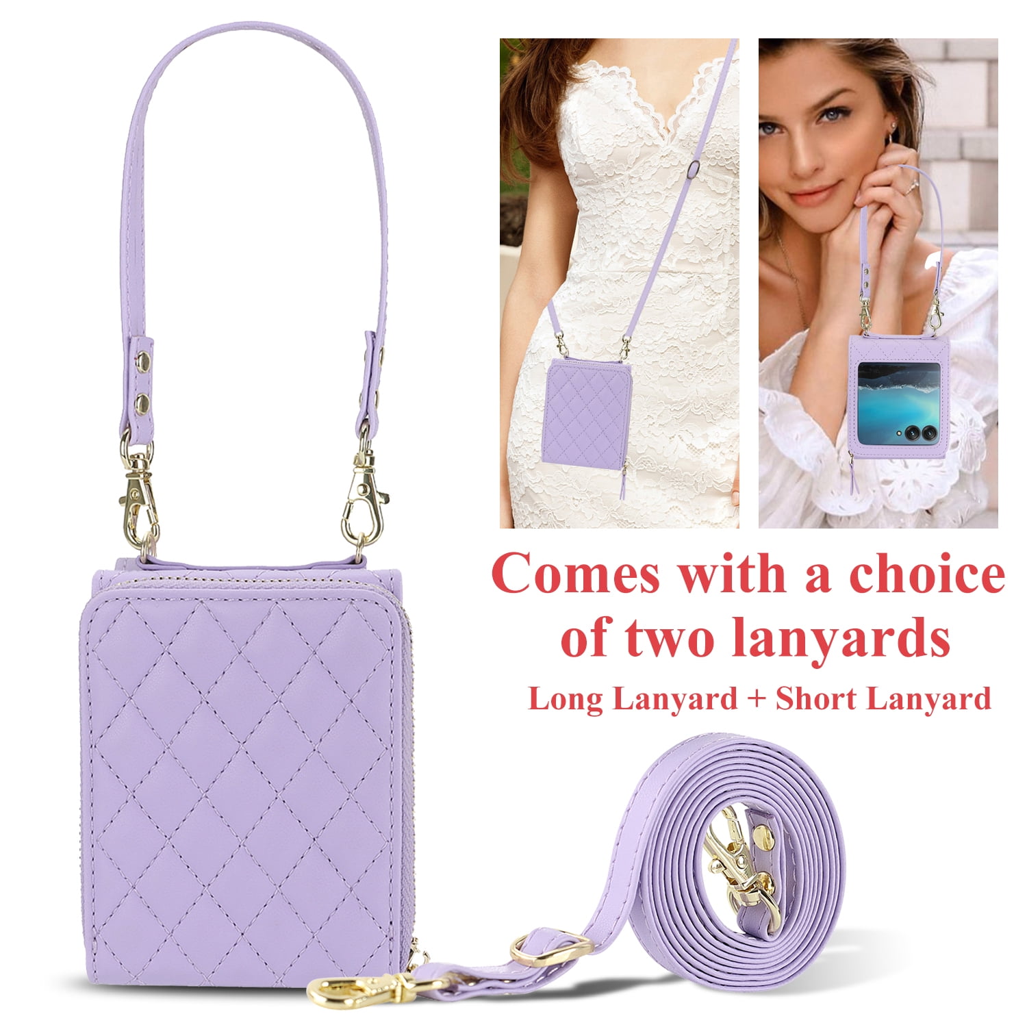 Allytechgroup for Motorola Razr 2025/2024 Wallet Case with Hand Wrist Shoulder Strap, PU Leather Cards Slots Zipper Pocket Shockproof Protective Phone Case Cover for Motorola Razr 50/60, Purple