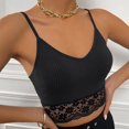thumbnail image 4 of Camisola sin mangas con tirantes finos para mujer, chaleco de punto acanalado con cuello en V, camiseta informal negra ajustada con ribete de encaje, camiseta sin mangas negra L, 4 of 8