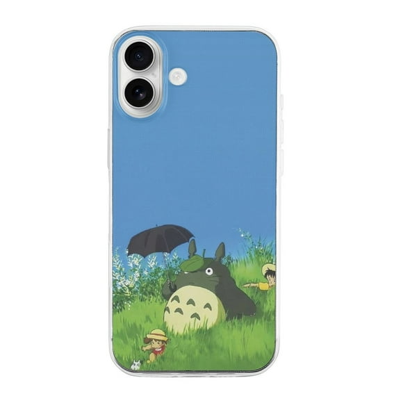 Funda de TPU de Mi vecino Totoro para iPhone 16 Plus: ultrafina, a prueba de golpes, antiamarilleo, resistente a arañazos, compatible con carga inalámbrica, agarre mejorado, estilo transparente.