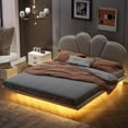 thumbnail image 3 of Full Size LED Floating Bed, Solid Wood Full Upholstery Bed Frame with Leather Headboard and Support Legs, 3 of 8