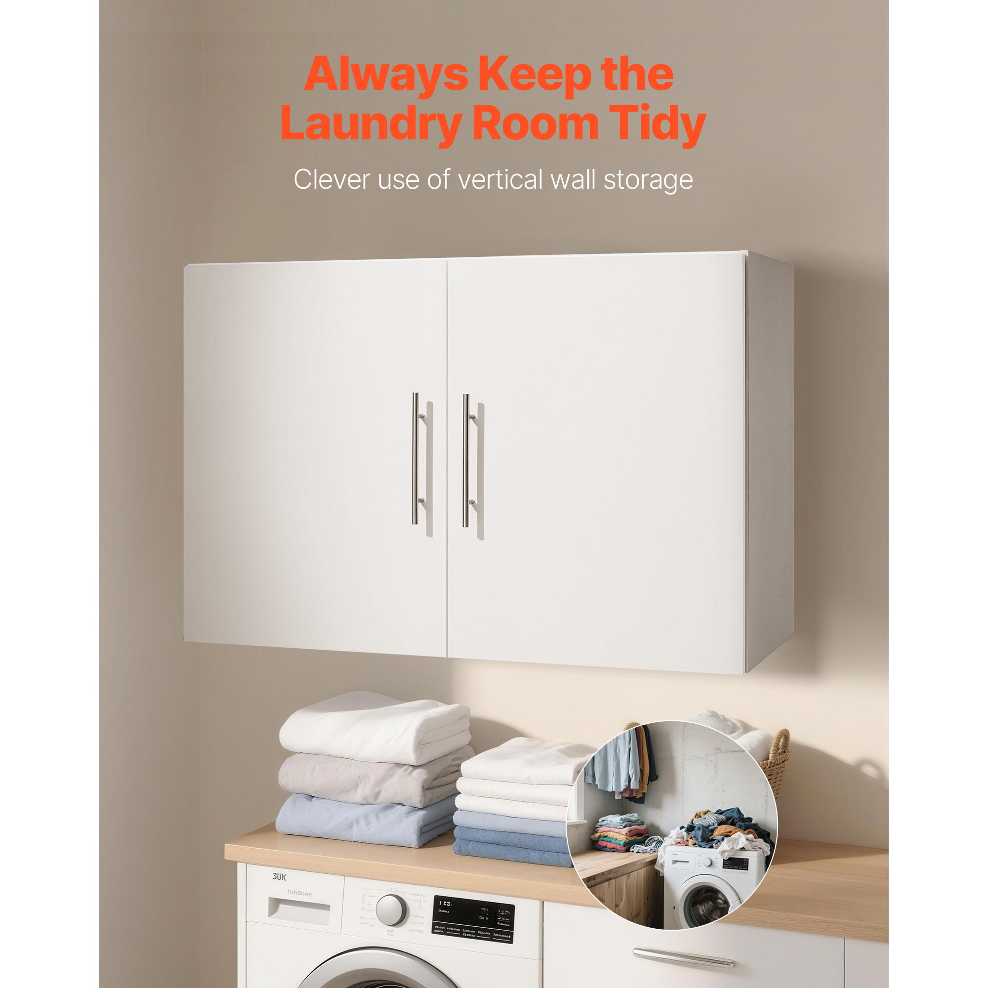 KFFKFF Laundry Room Wall Cabinet, 2-Tier Wall-Mounted Storage Unit with Adjustable Shelf, 36-Inch Cupboard with Double Doors, Suitable for Kitchen, Bathroom, or Laundry, 16 x 36 x 24 in (D x W x H)