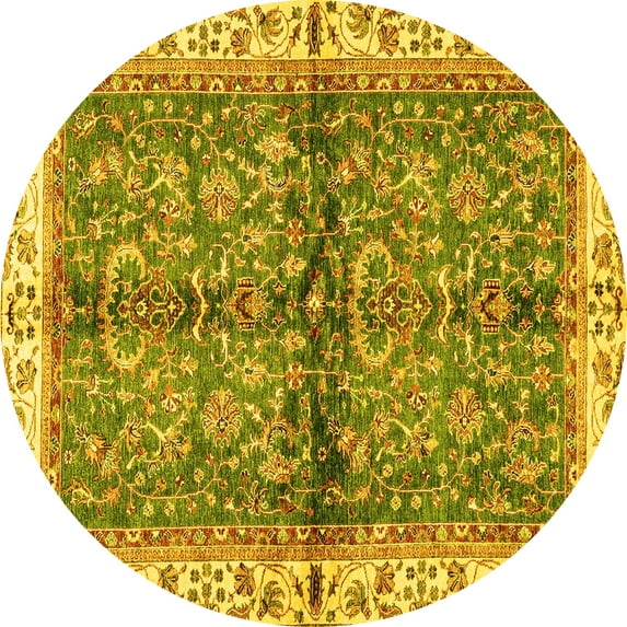 Ahgly Company Machine Washable Indoor Round Oriental Yellow Traditional Area Rugs, 8' Round
