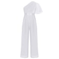 thumbnail image 4 of Linjinx Kids Girls Wide Leg Flared Rompers One Shoulder Ruffle Jumpsuit Wedding Pageant Gown Overalls White 12, 4 of 6