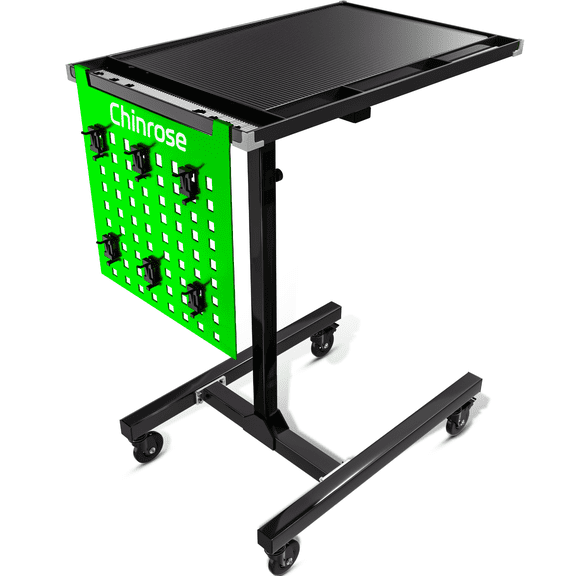 Adjustable Height Work Table from 36" to 50",Rolling Tool Tray with Hanging Board with Hook,Mechanic Table for Workshop, Factory, Garage, Repair Shop and Office,Green