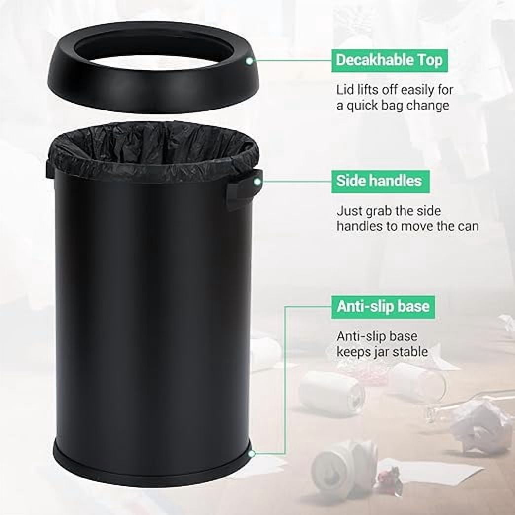 Basics Round Stainless Steel Trash Can with Open Swing lid, Large Kitchen Round Can - 65 Litre/ 17.2 Gallon, Silver, Black,White