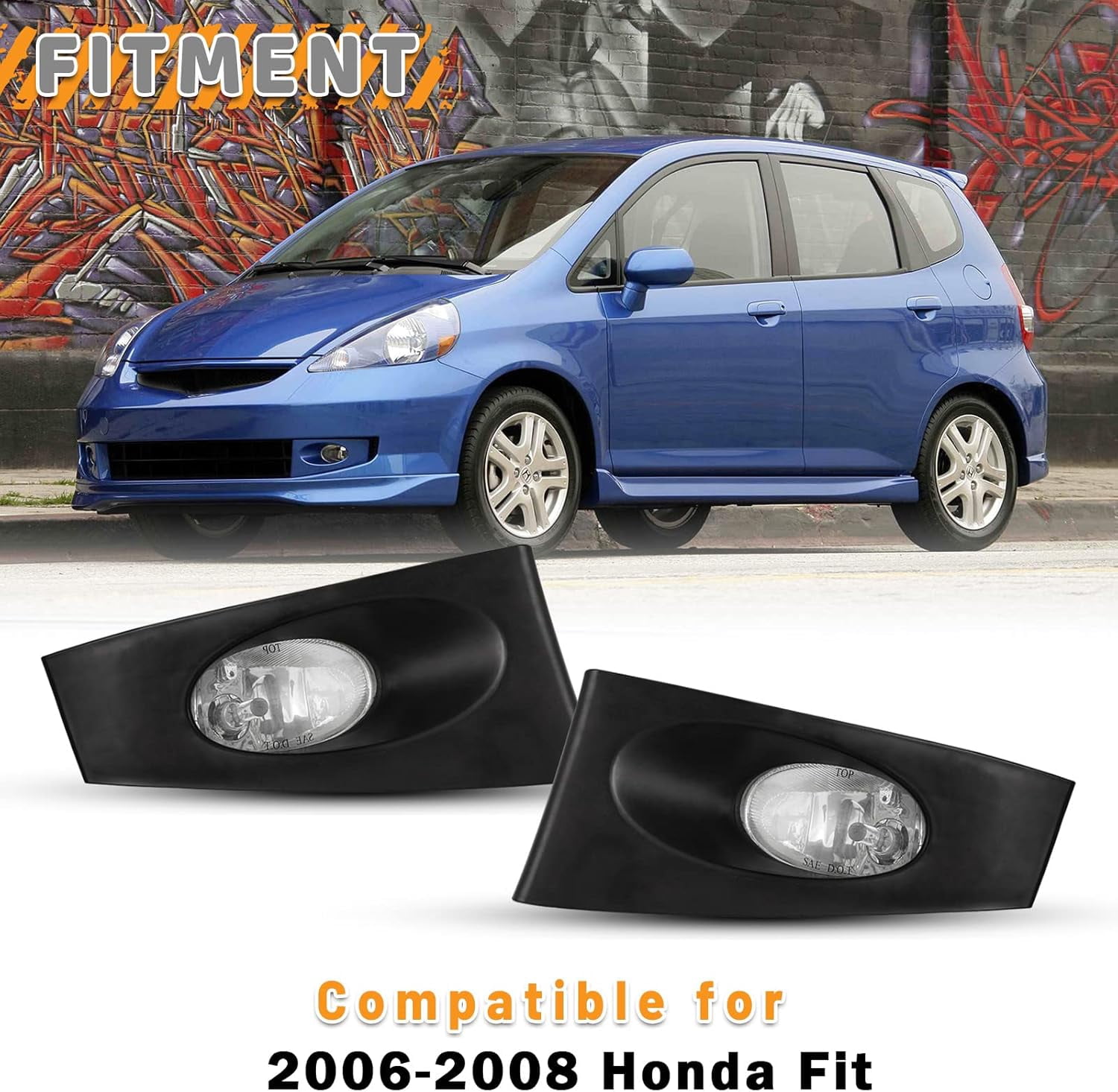 2Pcs Fog Lights Lamps Assembly for 2007 2008 Honda Fit Driver Passenger Replacement,Clear Lens