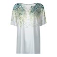 thumbnail image 5 of Floral Print Henley T-Shirt for Women, Short Sleeve V-Neck Button Top - Soft Summer Casual Tee with Slim Fit Light Green XXL, 5 of 8
