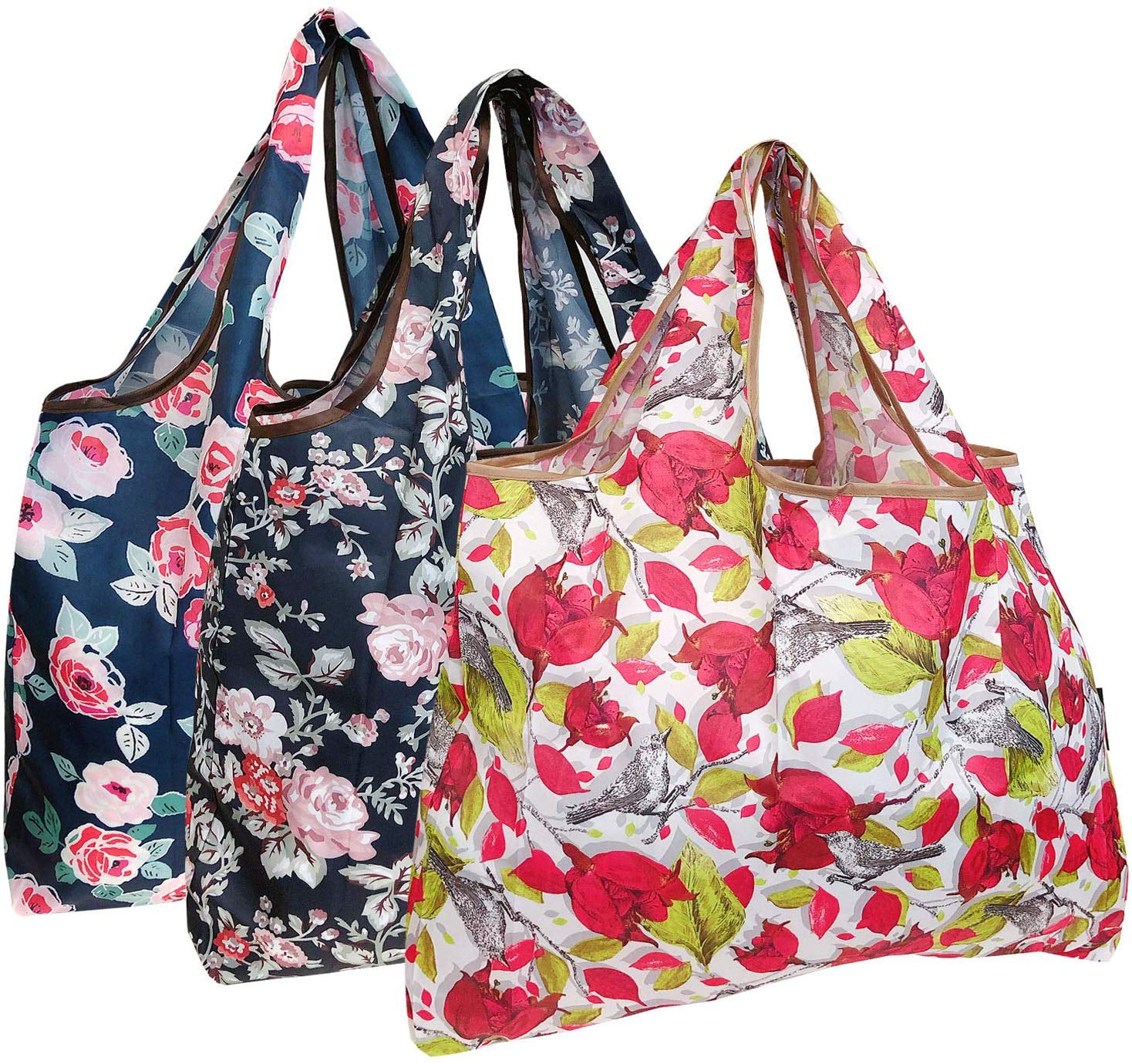 NymphFable 6 Pack Grocery Bags Reusable Peony Flowers Floral Butterfly Shopping Bags Washable Foldable Large Tote Bag