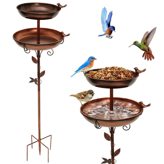 Threns Bird Bath for Outside,Vintage Metal Birdbath for Outdoor,46.06" Bird Feeder,Double Layer Birdbath Stand for Garden Yard Patio Decor,Red Bronze