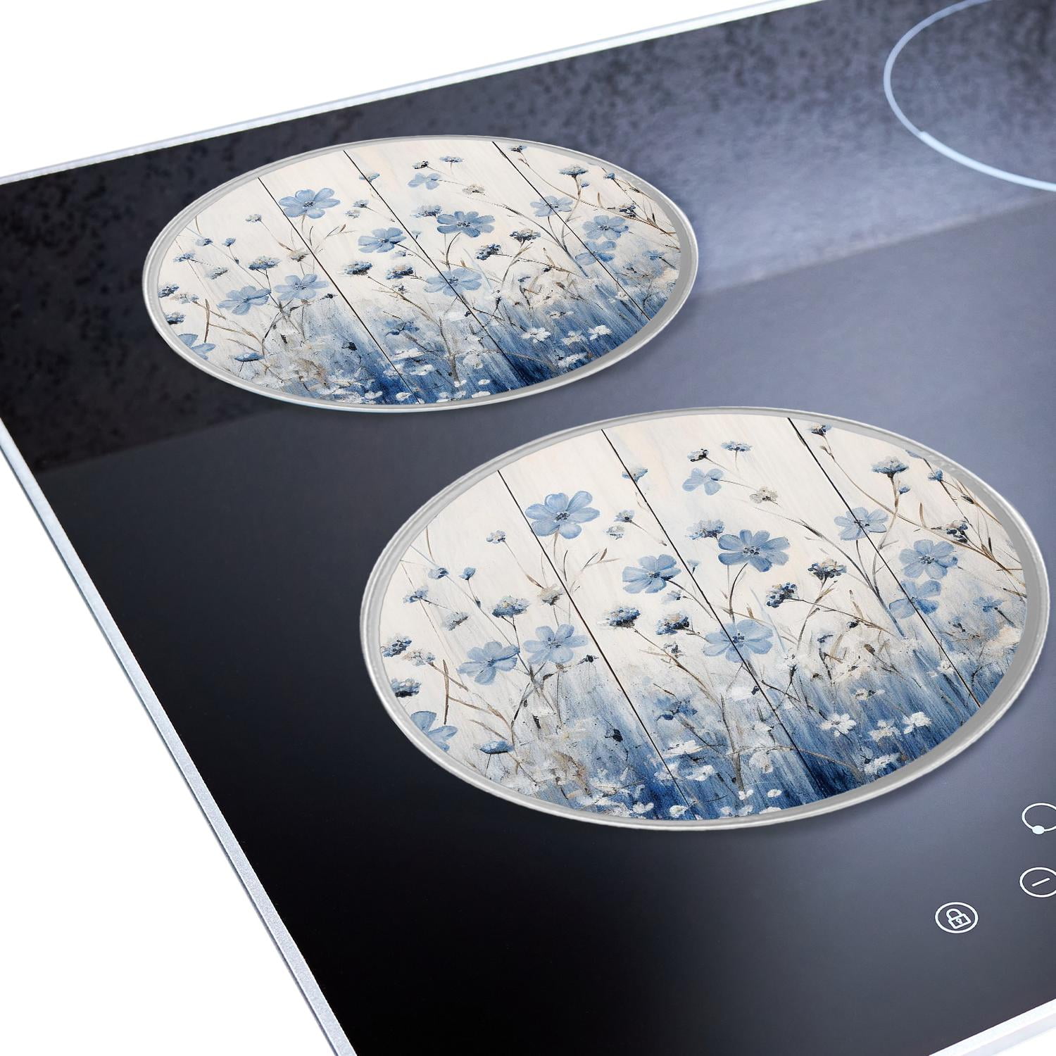 Metal Stove Burner Covers 4 Pcs Metal Round Stove Burner Covers 8Inch And 10Inch ,Blue Flowers with Insects art, for Home Decor Cooktop Decorative