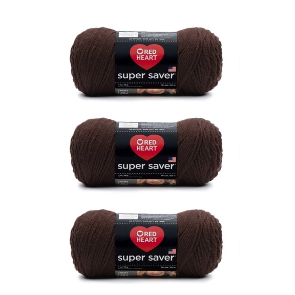 Red Heart Super Saver Coffee Yarn - 3 Pack of 198g/7oz - Acrylic - 4 Medium (Worsted) - 364 Yards - Knitting/Crochet