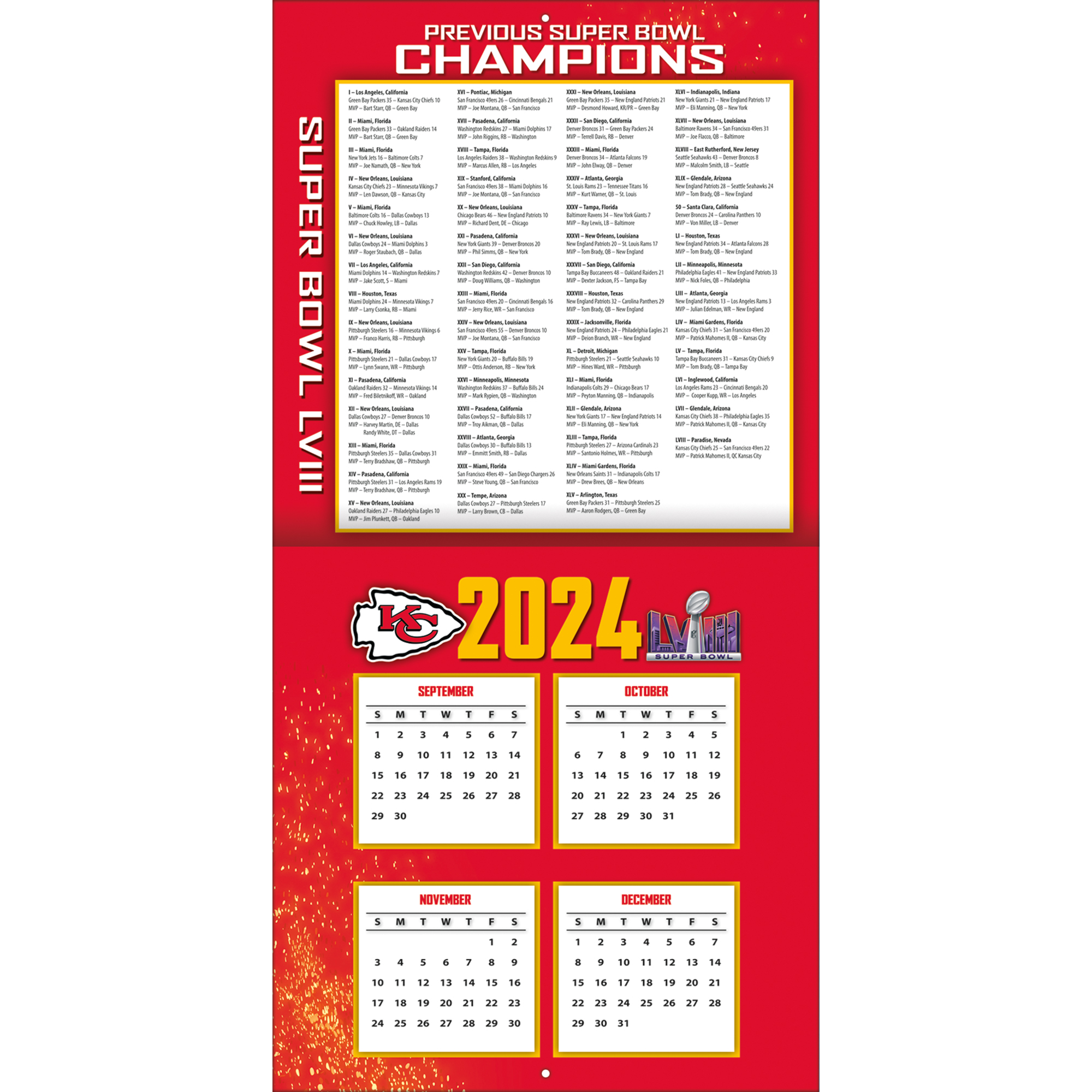 2025 12X12 TEAM WALL CALENDAR, KANSAS CITY CHIEFS