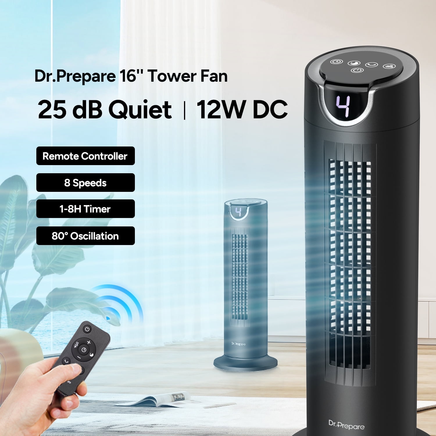 Dr. Prepare Air Circulator Fan 25 dB Quiet Bladeless Fan for Bedroom with Remote