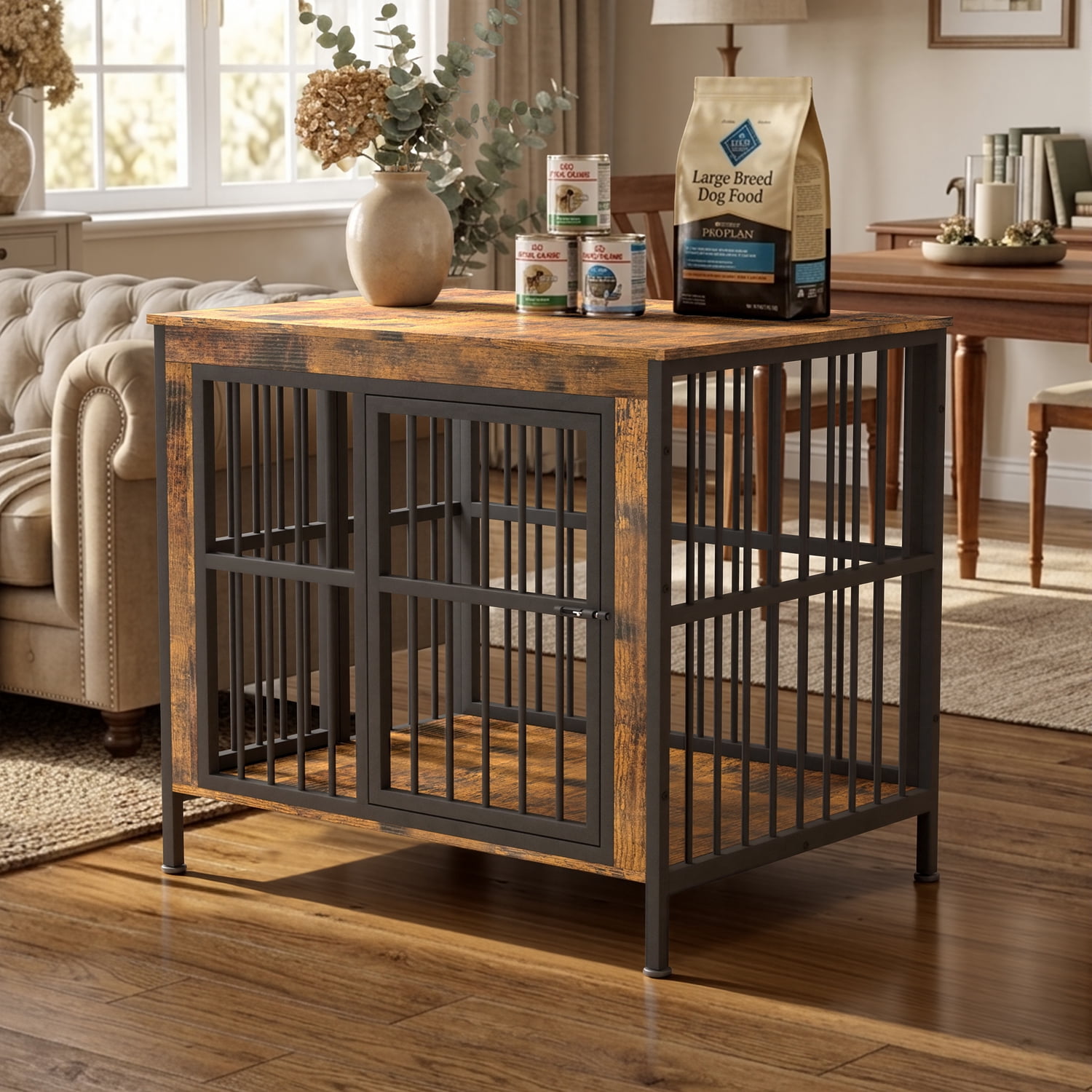 TIME RAY 39 Inch Dog Crate Furniture for Large Dog,Wood Dog Kennel Furniture Indoor with Removable Divider,Dog Cage Furniture as TV Stand,Brown
