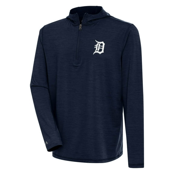 Men's Antigua  Heather Navy Detroit Tigers Tidy Quarter-Zip Hoodie