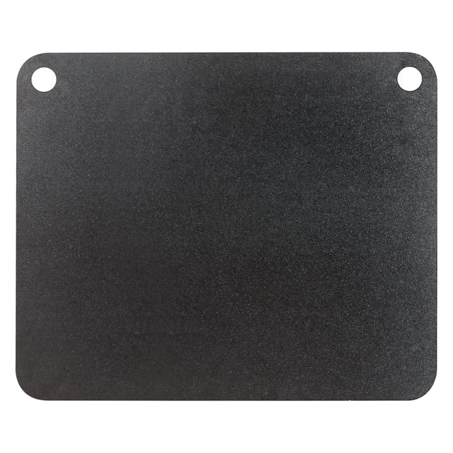 KFFKFF Pizza Metal, 16" x 14.5" x 1/4" pizza metal sheet made of carbon steel, shown in a flat, rectangular design with rounded corners and two thumb holes for easy hanging. This pre-seasoned pizza steel offers 20x enhanced heat conductivity for rapid and even baking, making it ideal for use in indoor ovens, outdoor grills, and barbecues. The durable carbon steel construction ensures long-lasting performance and resistance to wear and high temperatures.