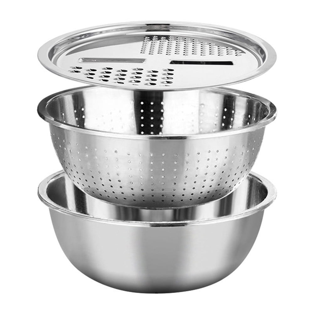 3 in 1 Stainless Steel Basin Colander Julienne Grater Bowl and Strainer 