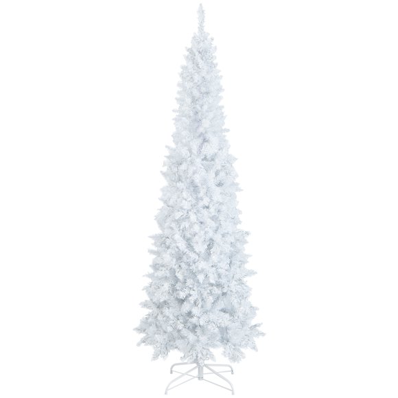 Patiojoy 7 FT Pencil Pre-lit Christmas Tree, White Artificial Christmas Tree w/300 LED Lights & 8 Lighting Modes for Festival Decoration