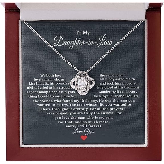 Love Knot Necklace Birthday Gifts For Bonus Daughter on Wedding Day with Message Card and LED Box, Gifts For Daughter In Law Necklace From Mother in Law For Christmas