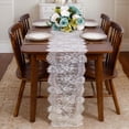 thumbnail image 4 of 14x120-Inch Farmhouse Table Runner - White Lace Runners with Scalloped Edges | Rustic Boho Linen for Wedding, Party, Banquet & Christmas Decor, 4 of 7