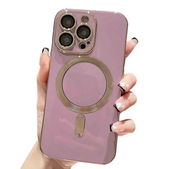 Cover for iPhone 14 Pro Max Case, Compatible with MagSafe Camera Lens Protector Plating Magnetic Luxury Cover for Women Men Clear Soft TPU Shockproof Protective Phone Case, Purple