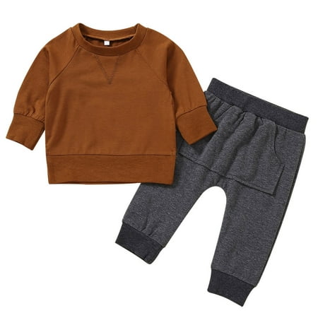 

Journey 2 Pcs Cuteborn Baby Boy s Girl s Unisex Warm Winter Solid Color Sweater and Pants Set(Brown 100cm)