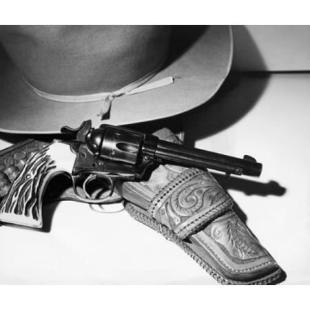 Close-up of a 38 Caliber Bisley Special Colt Revolver and a hat Canvas Art -  (24 x