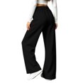 thumbnail image 4 of Wide Leg Sweatpants Women Fall Winter Mid Weight Solid Color Elastic High Waist Straight Leg Casual Pants with Pockets, 4 of 8