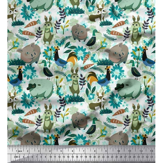 Soimoi Cotton Voile Fabric Floral,Bird & Animal Cartoon Printed Craft Fabric by The Yard 56 Inch Wide