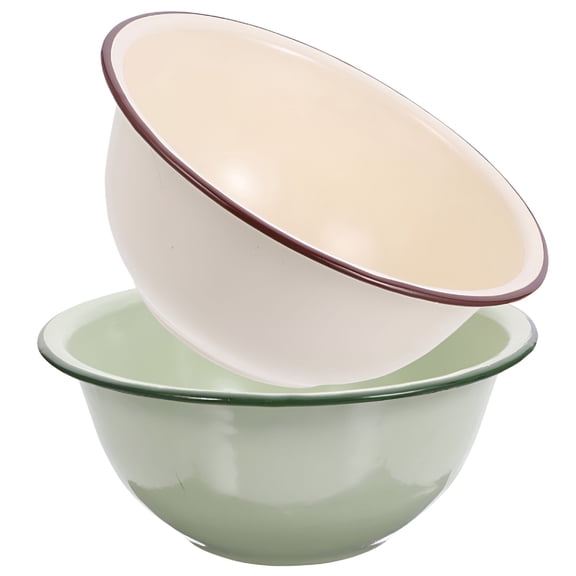 ACDANC 2 Pcs Vintage Enamel Mixing Bowl, Ceramic Bakeware Food Storage Basin, Multipurpose Kitchen Basin for Baking and Prep