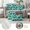 thumbnail image 6 of Green Geometric Moroccan Outdoor Waterproof Pillow Covers, Abstract Art Teal Ombre Modern Decorative Square Throw Pillowcase Sofa Cushion Sham for Patio/Couch/Chair, 26"x26" 2 Pack, 6 of 8