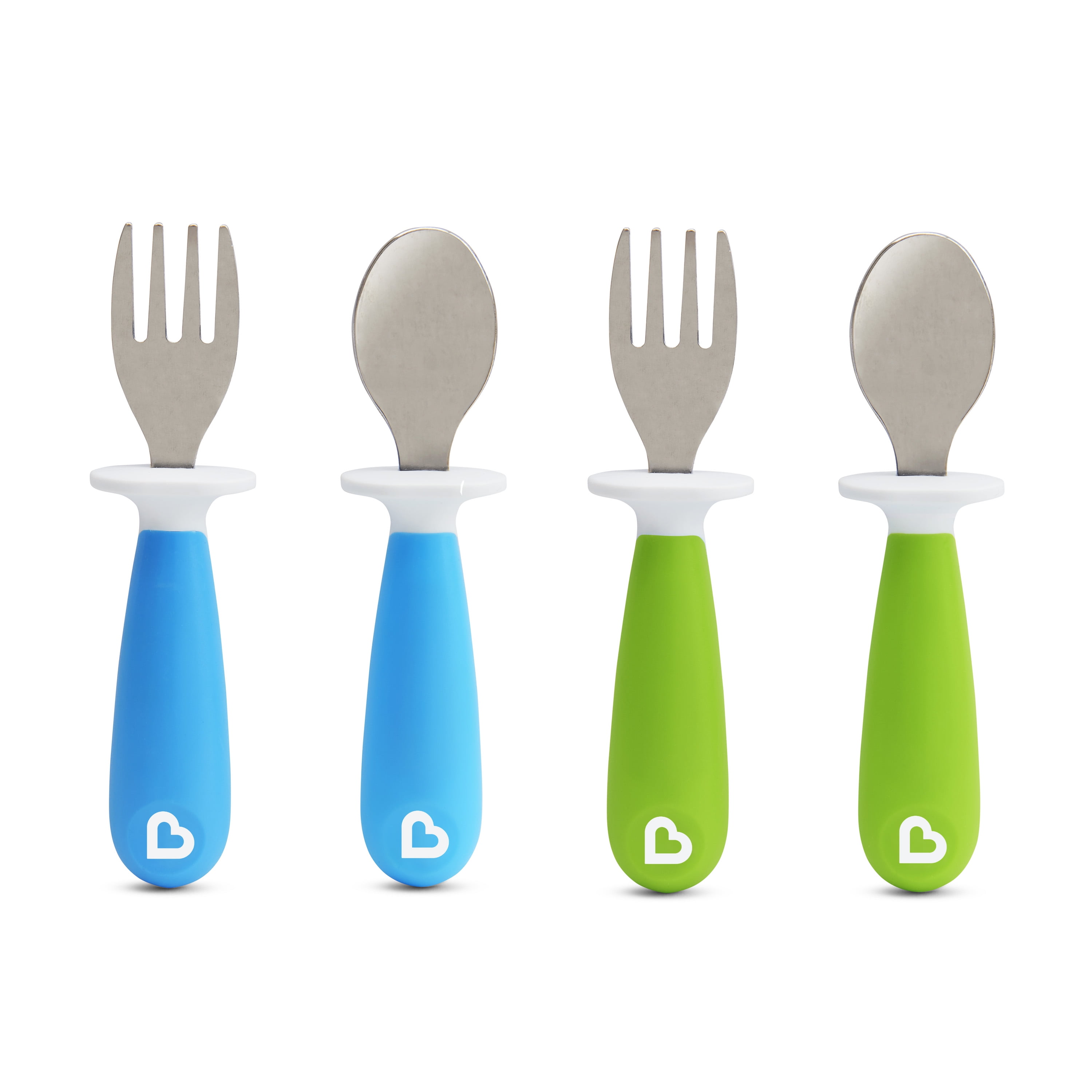 Munchkin Raise Toddler Fork and Spoon, 4 Pack, Blue/Green, 12+ months