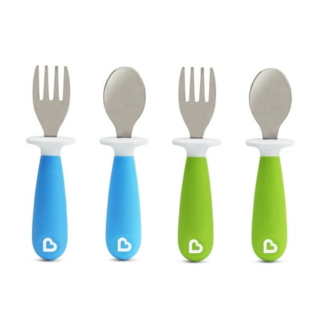 Munchkin® Raise™ Toddler Fork and Spoon Utensil Set, 4 Pack, Blue/Green, Unisex