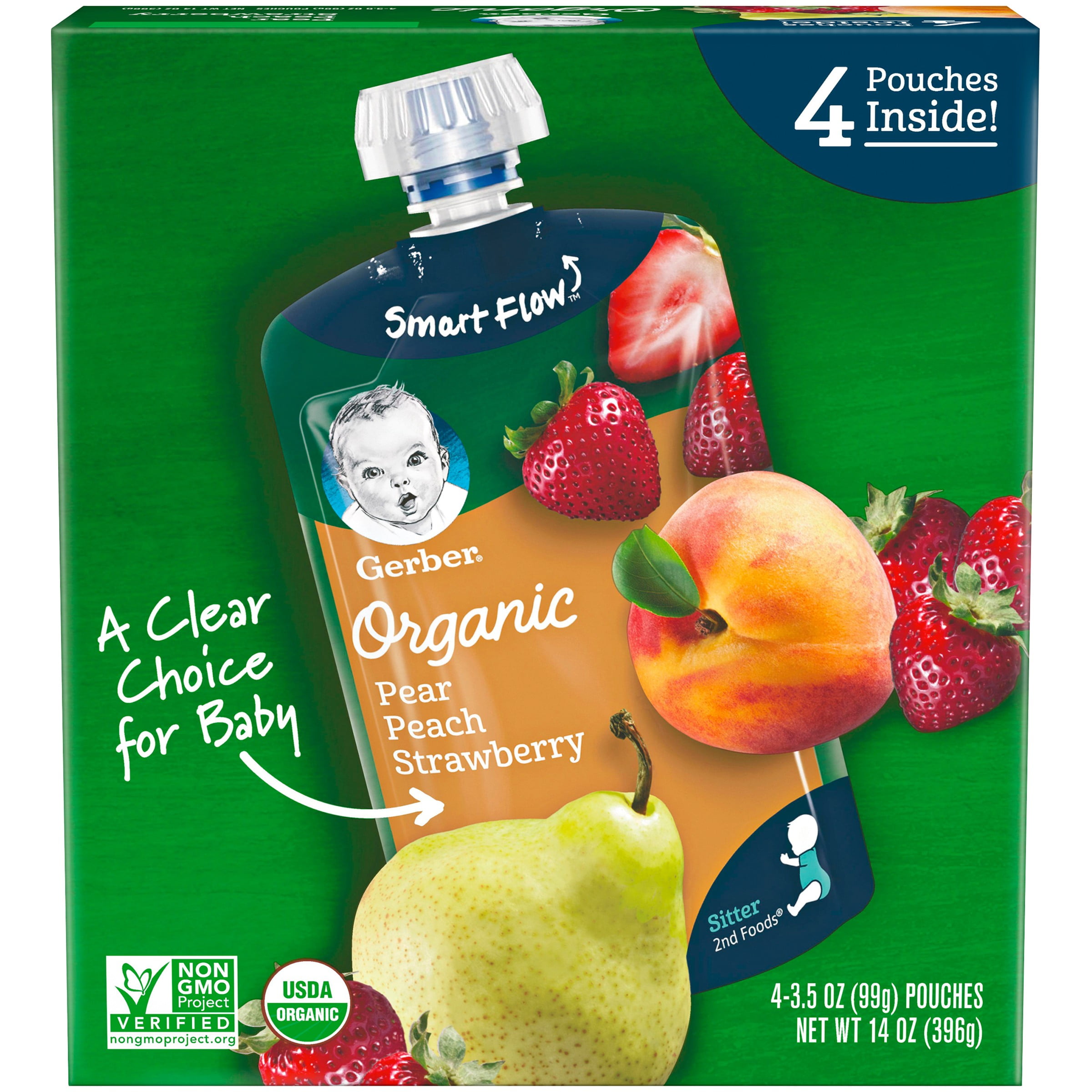 Gerber Organic 2nd Foods Baby Food Pear Peach Strawberry 3.5 oz Pouch 4