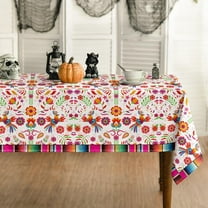 Mexico Tablecloth 60x84 Inch Rectangular, Halloween Cinco De Mayo Fiesta Design White Stripes Washable Seasonal Table Cover for Party Picnic Dinner Decor