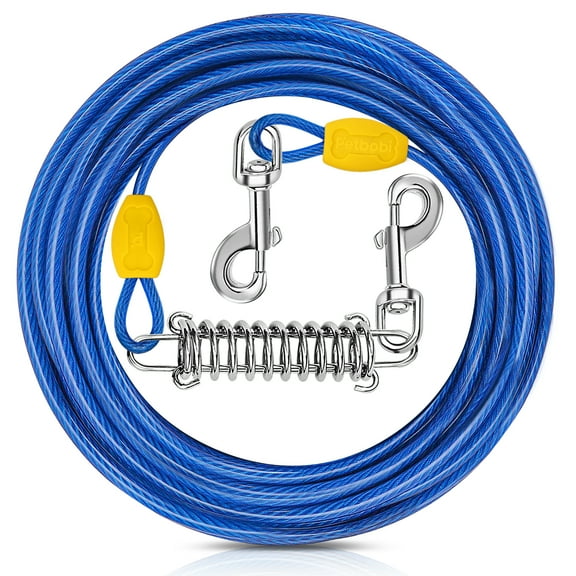 Petbobi Dog Tie Out Cable 40ft Chewproof 360-Degree Swivel Hooks No Tangle for Outdoor Yard Camping Lead for Dog up to 120lbs