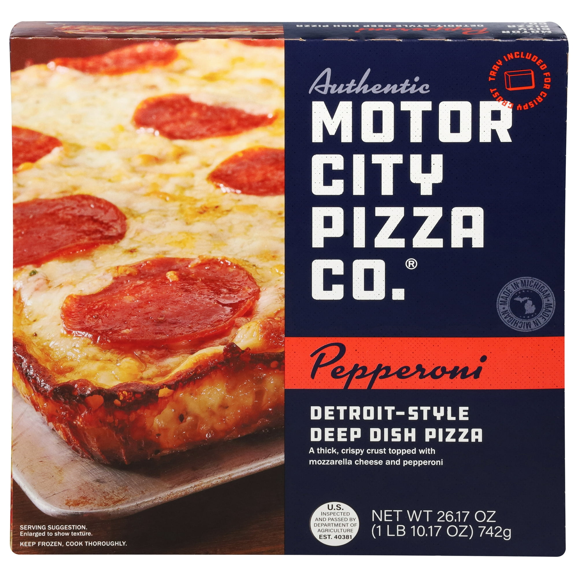 AUTHENTIC MOTOR CITY PIZZA CO. Pepperoni Detroit-Style Pizza,Tomato Sauce,26.17 oz(Frozen)