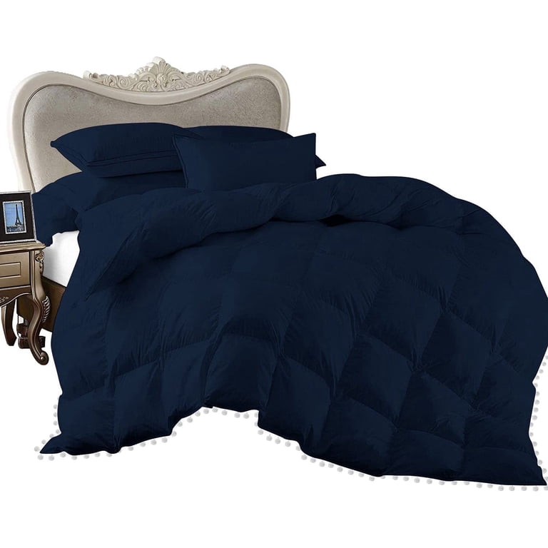 RU BEDDING 5-Piece Pinch Pleat Comforter Set - Navy Blue, Down Alternative, 500 GSM Egyptian Cotton Super King