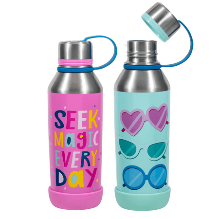 

Cool Gear 2-Pack Kids Stainless Steel Double Walled Vacuum Insulated Tyler Bottle Bumper Included with Threaded Lid Loop 14 Oz