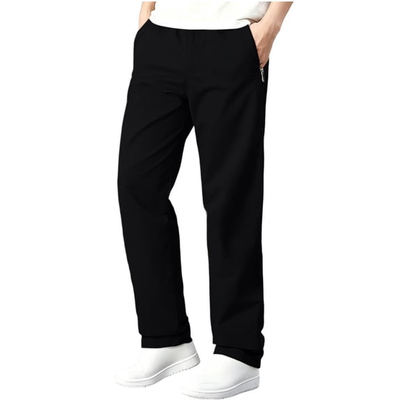 Enjoytime Men's Pants Elastic Waist Drawstring Casual Trousers Solid Color Lightweight Lounge Joggers with Zipper Pockets